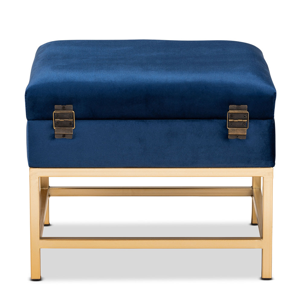 Baxton Studio - Aliana Storage Ottoman in Navy Blue/Gold - JY19B-051S-Navy Blue Velvet/Gold-Otto view 5