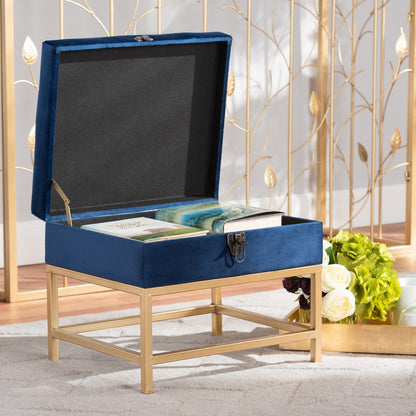 Baxton Studio - Aliana Storage Ottoman in Navy Blue/Gold - JY19B-051S-Navy Blue Velvet/Gold-Otto view 8