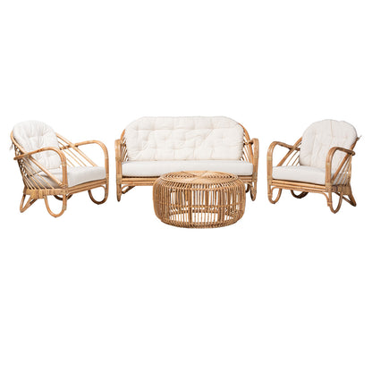 Baxton Studio - Aliane Living Room Set in White/Natural Brown - DC8041-Rattan-4PC Living Room Set view 1