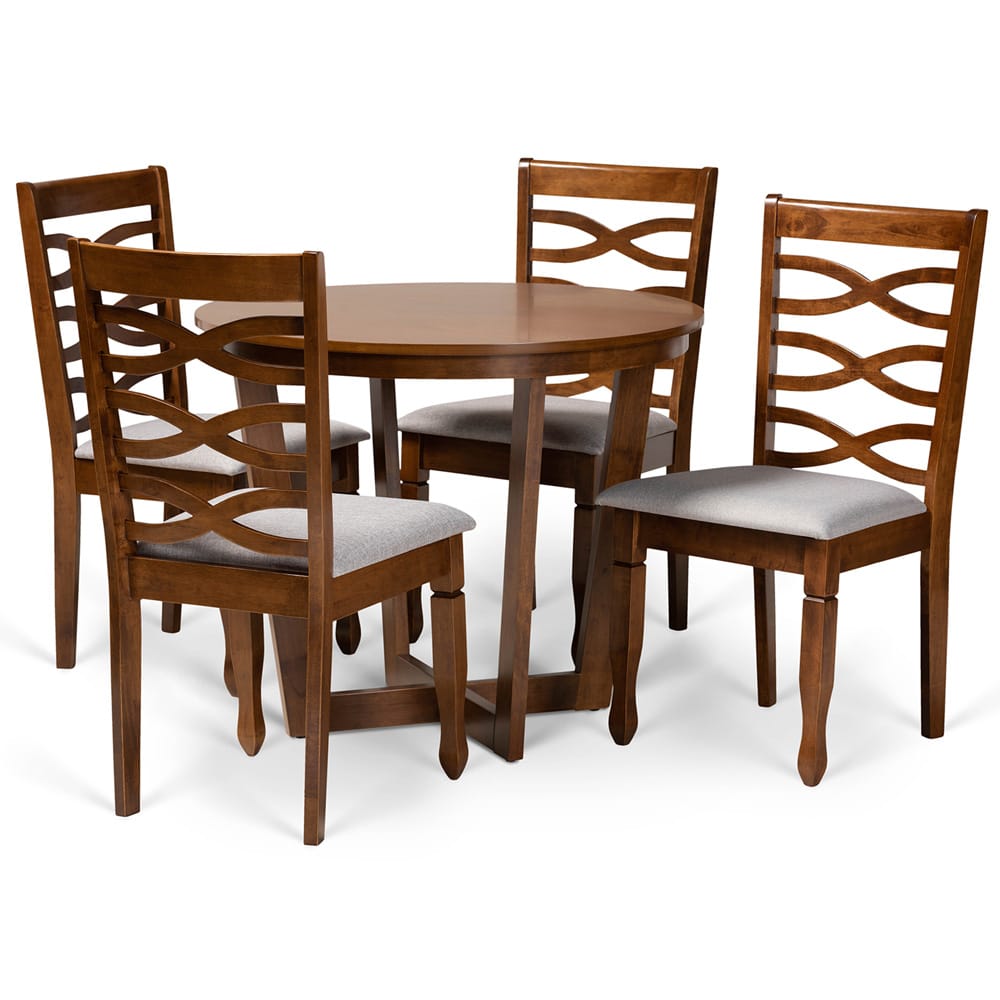 Baxton Studio - Alicia Dining Set in Grey/walnut brown - Alicia-Grey/Walnut-5PC Dining Set view 1