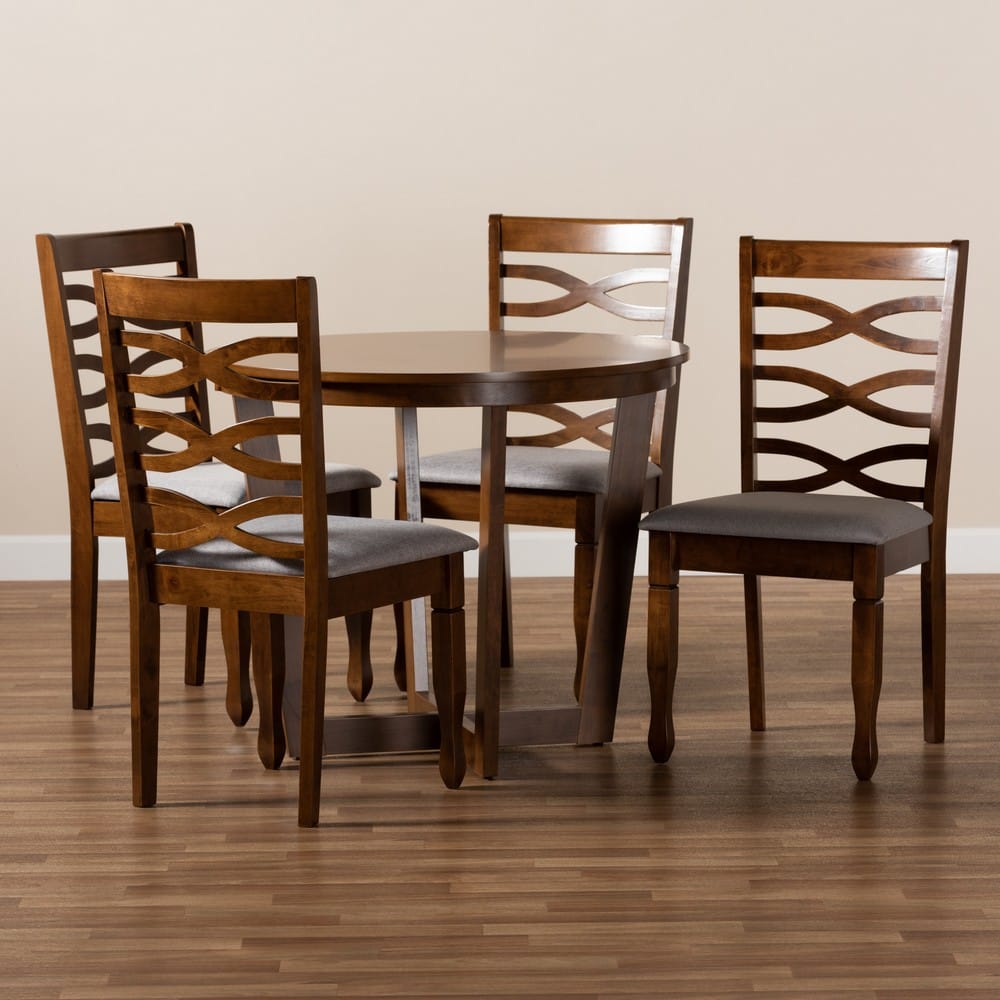 Baxton Studio - Alicia Dining Set in Grey/walnut brown - Alicia-Grey/Walnut-5PC Dining Set view 8