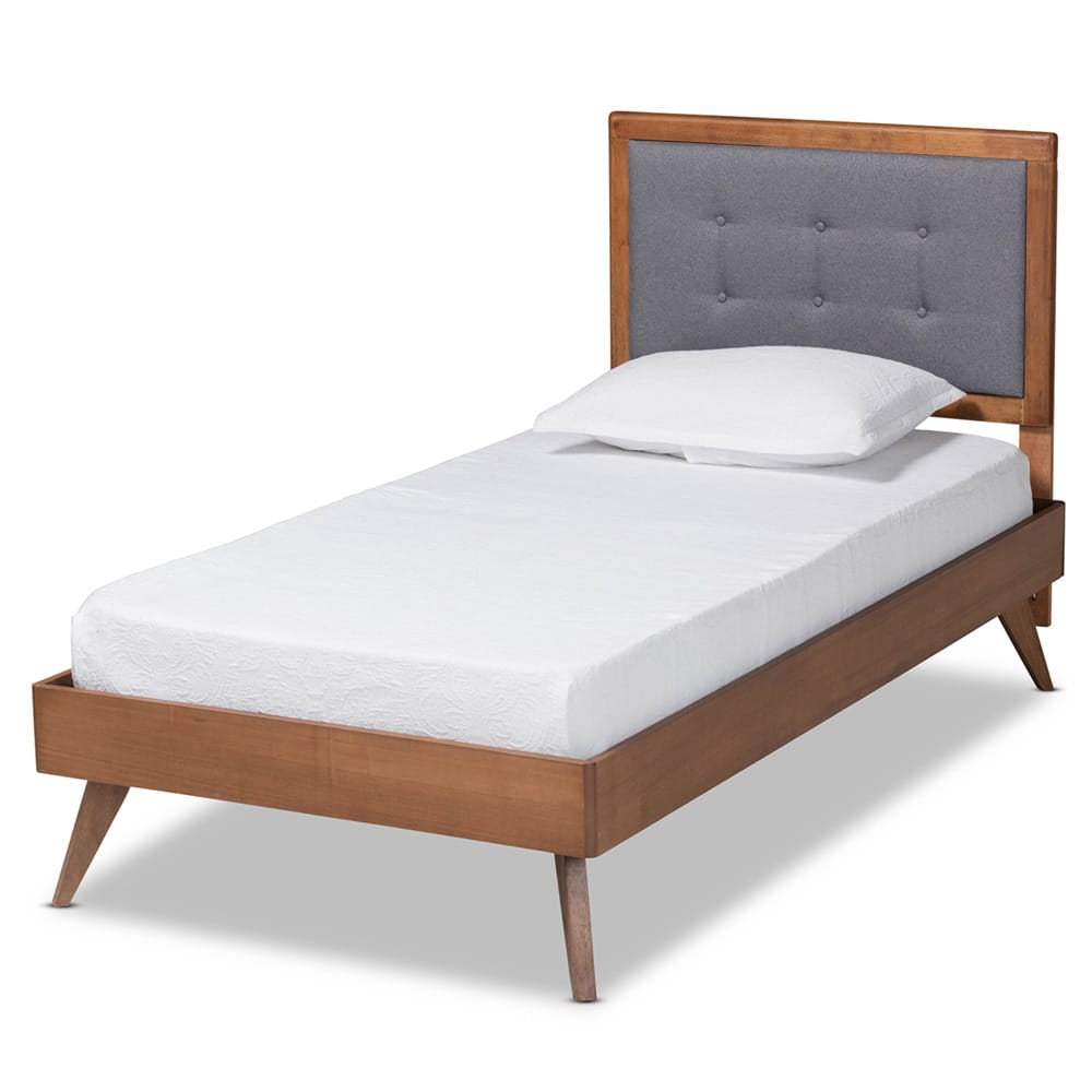 Baxton Studio - Alida Twin Size Bed in Dark Grey/Walnut Brown - Alida-Dark Grey/Ash Walnut-Twin view 1