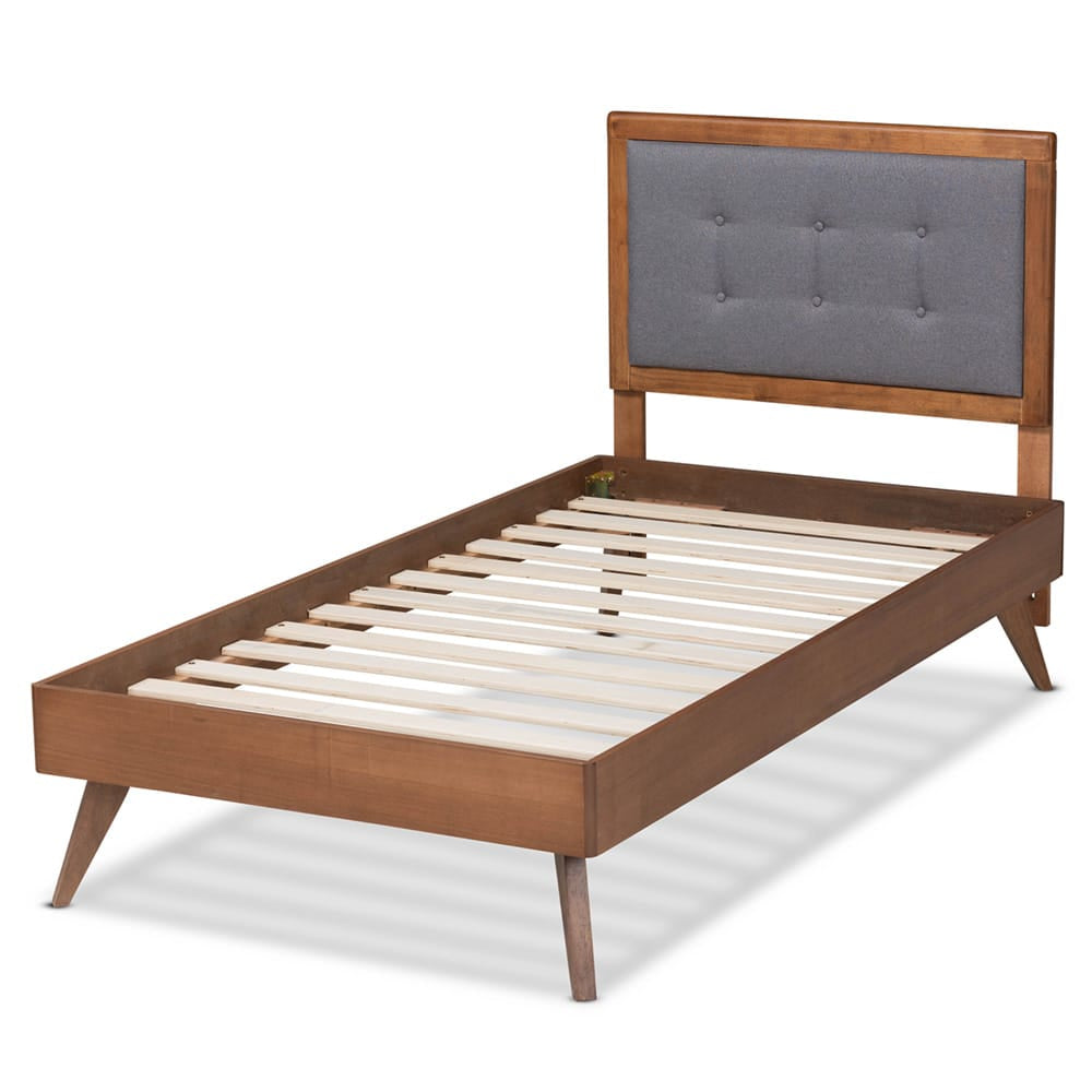 Baxton Studio - Alida Twin Size Bed in Dark Grey/Walnut Brown - Alida-Dark Grey/Ash Walnut-Twin view 3