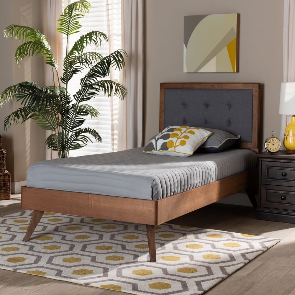 Baxton Studio - Alida Twin Size Bed in Dark Grey/Walnut Brown - Alida-Dark Grey/Ash Walnut-Twin view 6