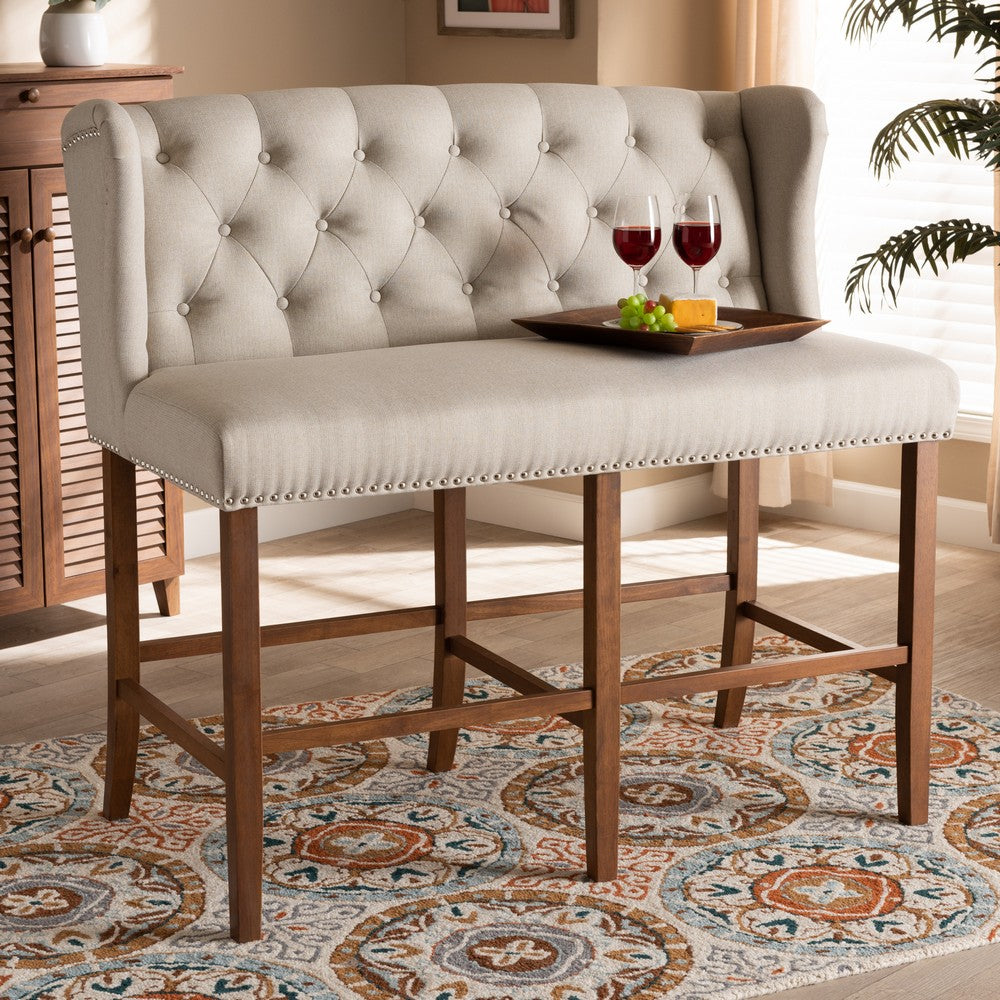 Baxton Studio - Alira Bench in Beige/Brown - BBT5349-Beige/Walnut-Bench view 8