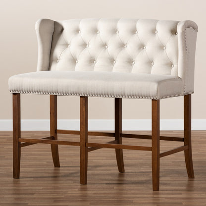 Baxton Studio - Alira Bench in Beige/Brown - BBT5349-Beige/Walnut-Bench view 9
