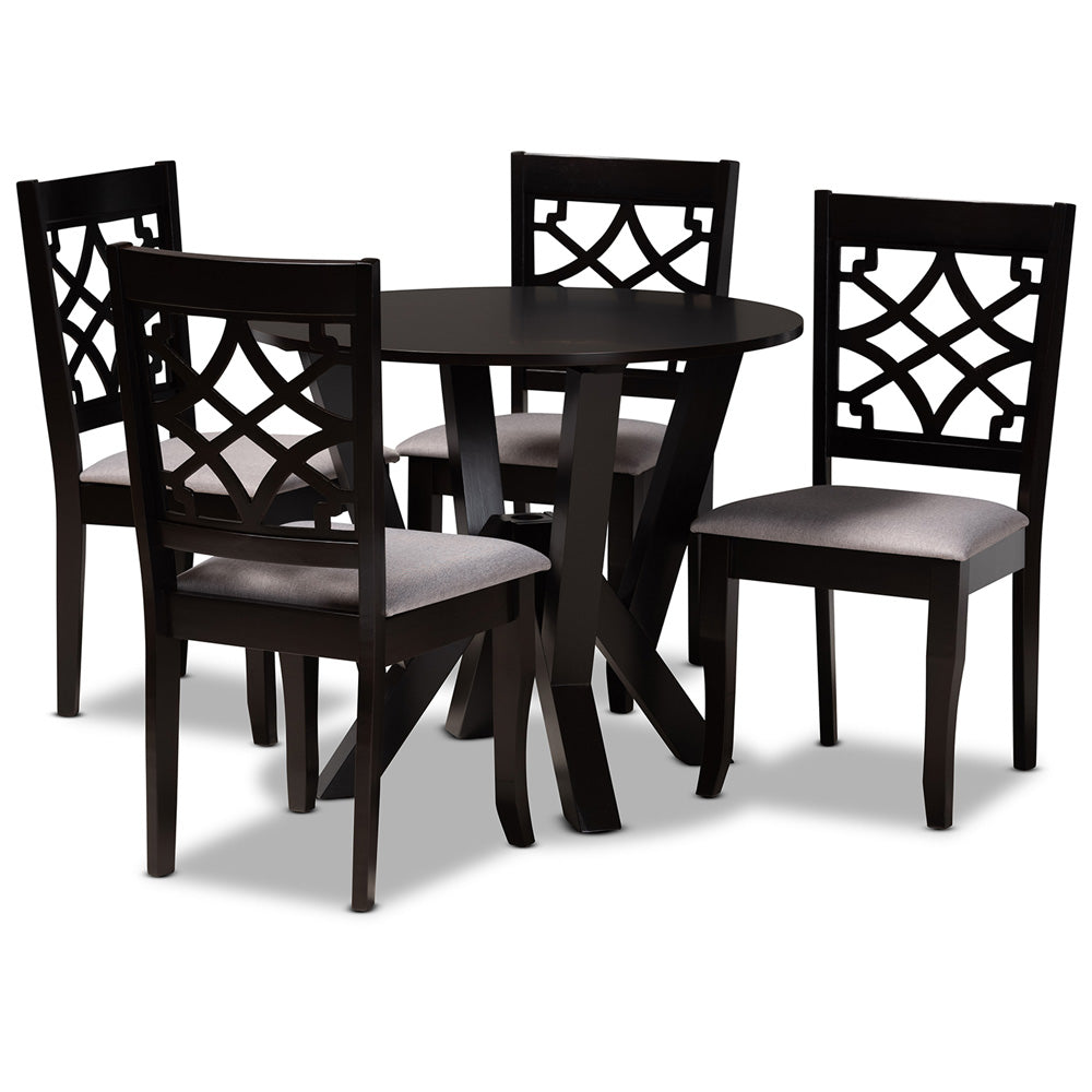 Baxton Studio - Alisa Dining Set in Grey/dark brown - Alisa-Grey/Dark Brown-5PC Dining Set view 1