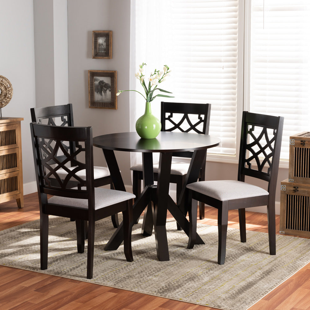 Baxton Studio - Alisa Dining Set in Grey/dark brown - Alisa-Grey/Dark Brown-5PC Dining Set view 6