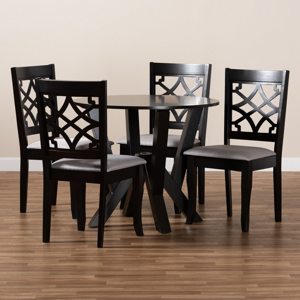Baxton Studio - Alisa Dining Set in Grey/dark brown - Alisa-Grey/Dark Brown-5PC Dining Set view 7