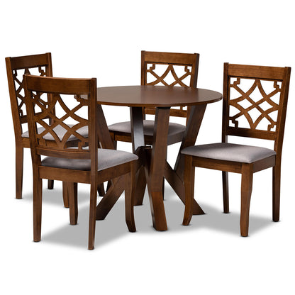 Baxton Studio - Alisa Dining Set in Grey/walnut brown - Alisa-Grey/Walnut-5PC Dining Set view 1
