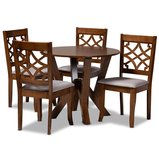 Baxton Studio - Alisa Dining Set in Grey/walnut brown - Alisa-Grey/Walnut-5PC Dining Set view 1