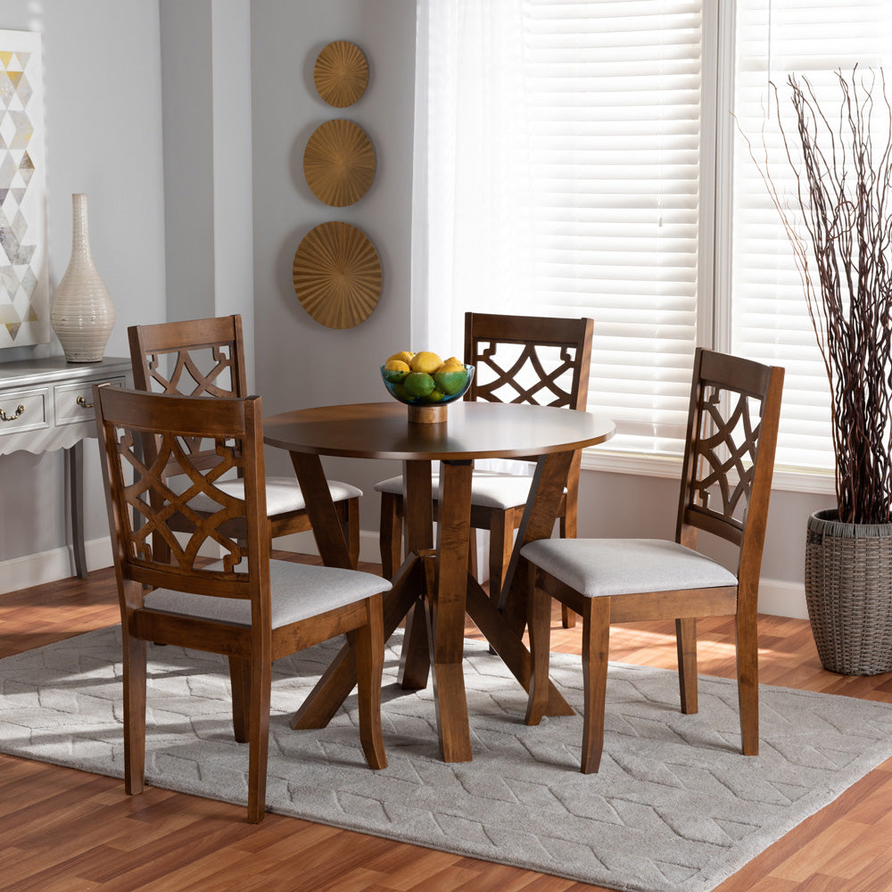 Baxton Studio - Alisa Dining Set in Grey/walnut brown - Alisa-Grey/Walnut-5PC Dining Set view 6