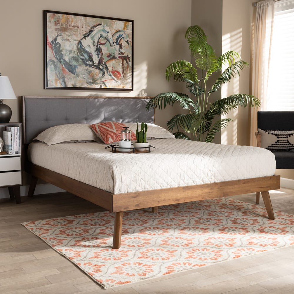 Baxton Studio - Alke King Size Bed Frame in Light Grey/Walnut - SW8180-Light Grey/Walnut-M17-King view 6