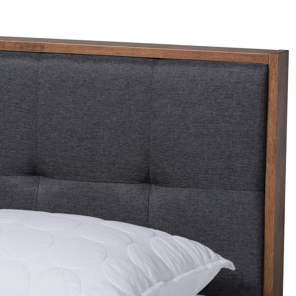 Baxton Studio - Alke Queen Size Bed Frame in Dark Grey/Walnut - SW8180-Dark Grey/Walnut-M17-Queen view 4