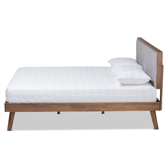 Baxton Studio - Alke Queen Size Bed Frame in Light Grey/Walnut - SW8180-Light Grey/Walnut-M17-Queen view 2