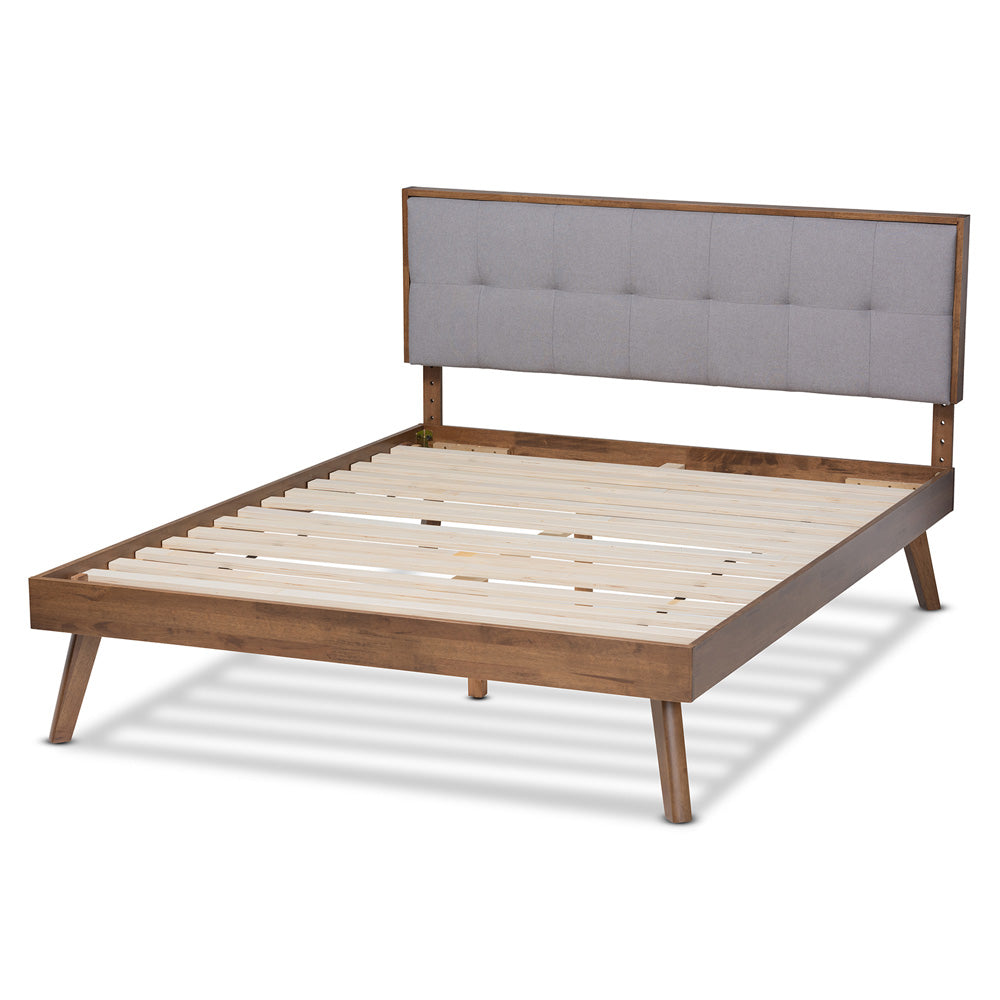 Baxton Studio - Alke Queen Size Bed Frame in Light Grey/Walnut - SW8180-Light Grey/Walnut-M17-Queen view 3
