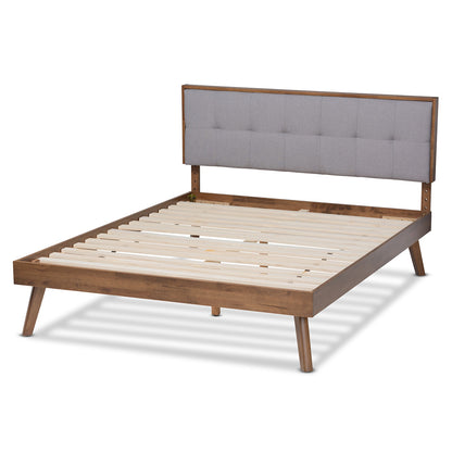 Baxton Studio - Alke Queen Size Bed Frame in Light Grey/Walnut - SW8180-Light Grey/Walnut-M17-Queen view 3