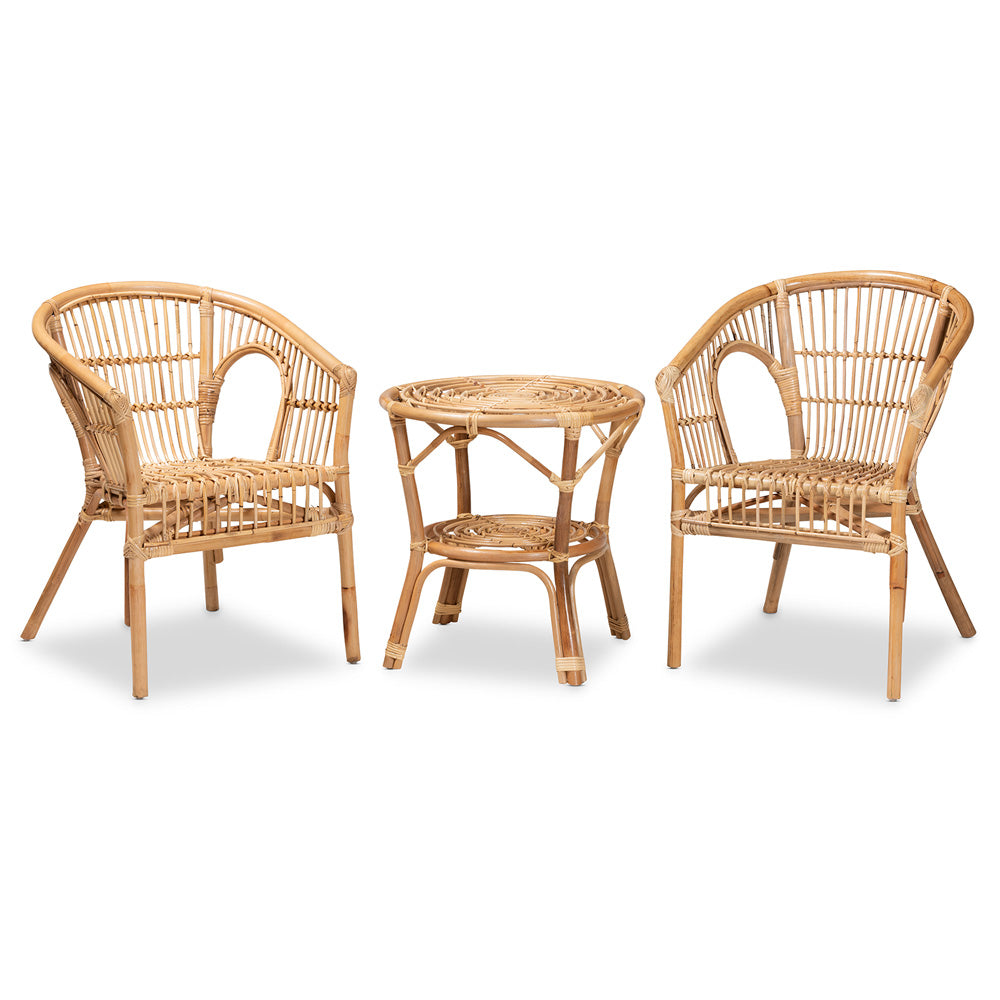 Baxton Studio - Alleta Living Room Set in Natural Brown - Alleta-Rattan-3PC Set view 1