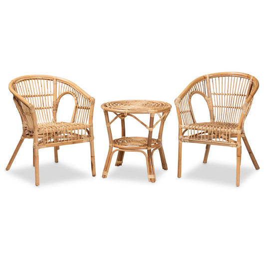 Baxton Studio - Alleta Living Room Set in Natural Brown - Alleta-Rattan-3PC Set view 1