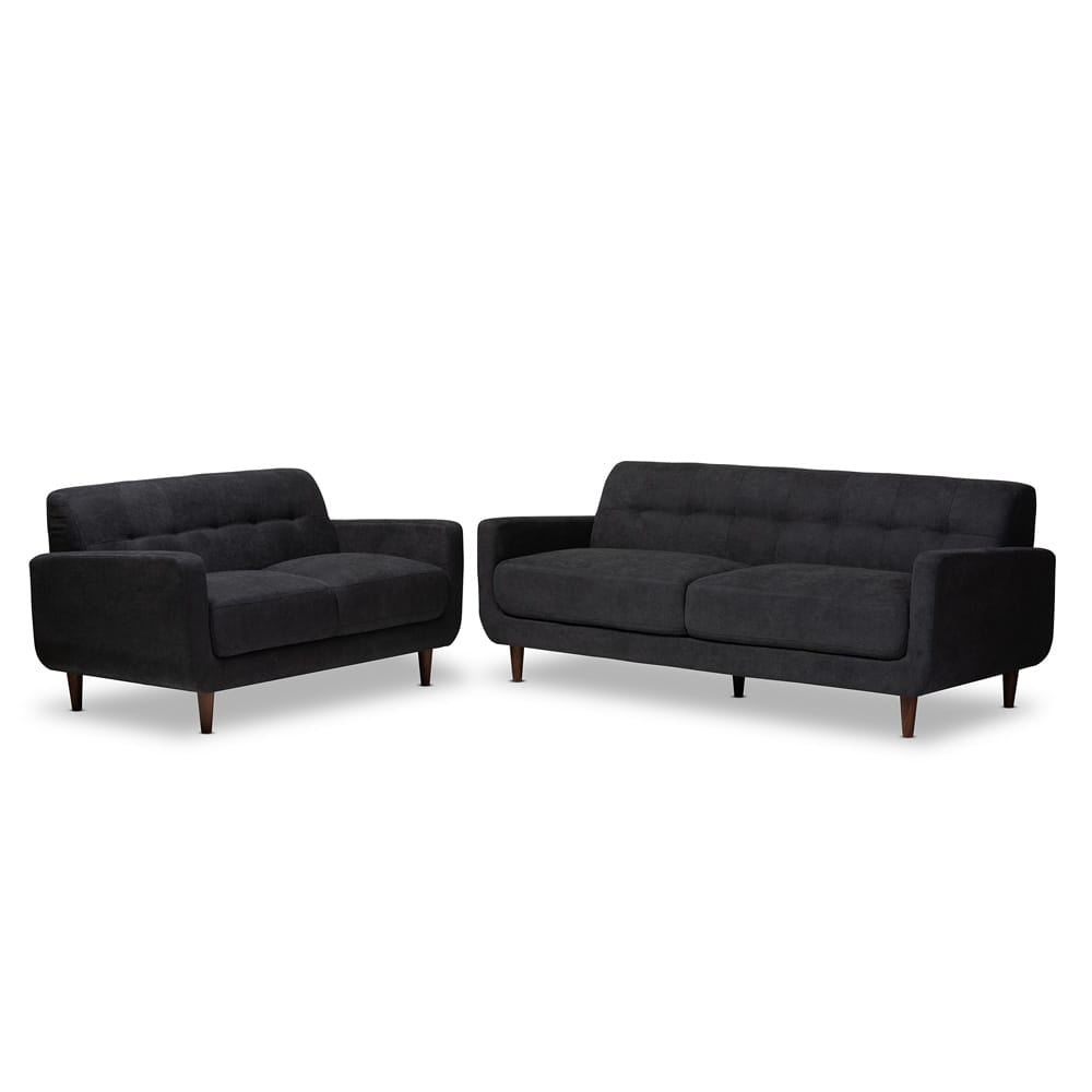 Baxton Studio - Allister Sofa Set in Dark Grey - J1453-Dark Grey-2PC Set view 1