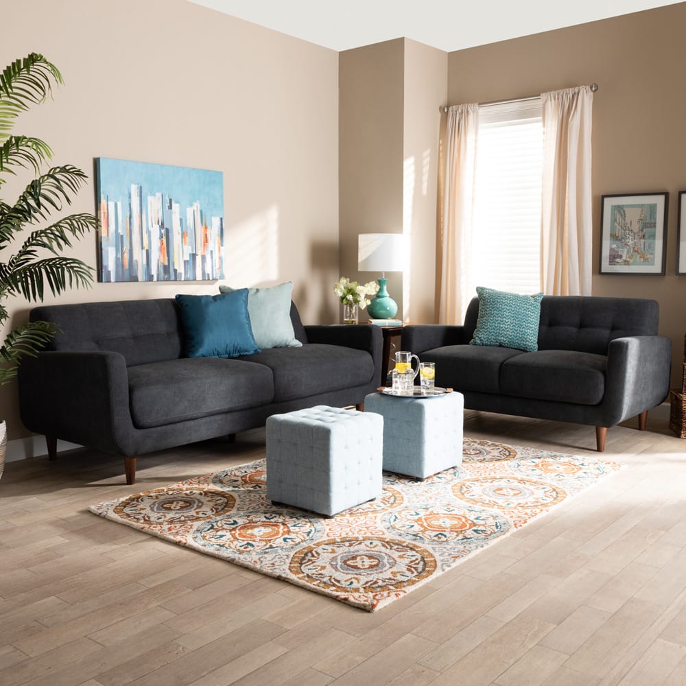 Baxton Studio - Allister Sofa Set in Dark Grey - J1453-Dark Grey-2PC Set view 6