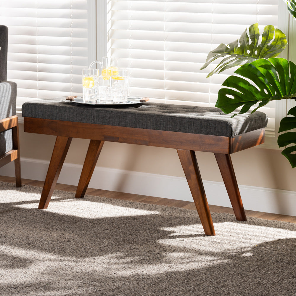 Baxton Studio - Alona Bench in Dark Gray/Oak - Alona-Medium Oak/Medium Grey-Bench view 5