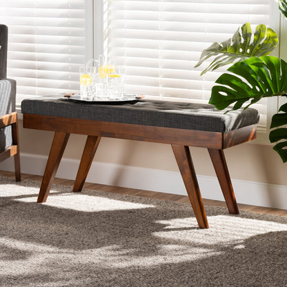 Baxton Studio - Alona Bench in Dark Gray/Oak - Alona-Medium Oak/Medium Grey-Bench view 5