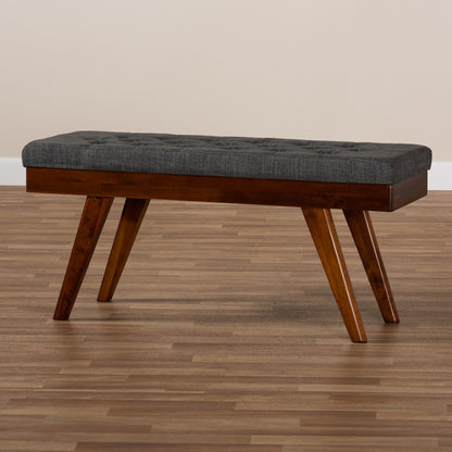 Baxton Studio - Alona Bench in Dark Gray/Oak - Alona-Medium Oak/Medium Grey-Bench view 6