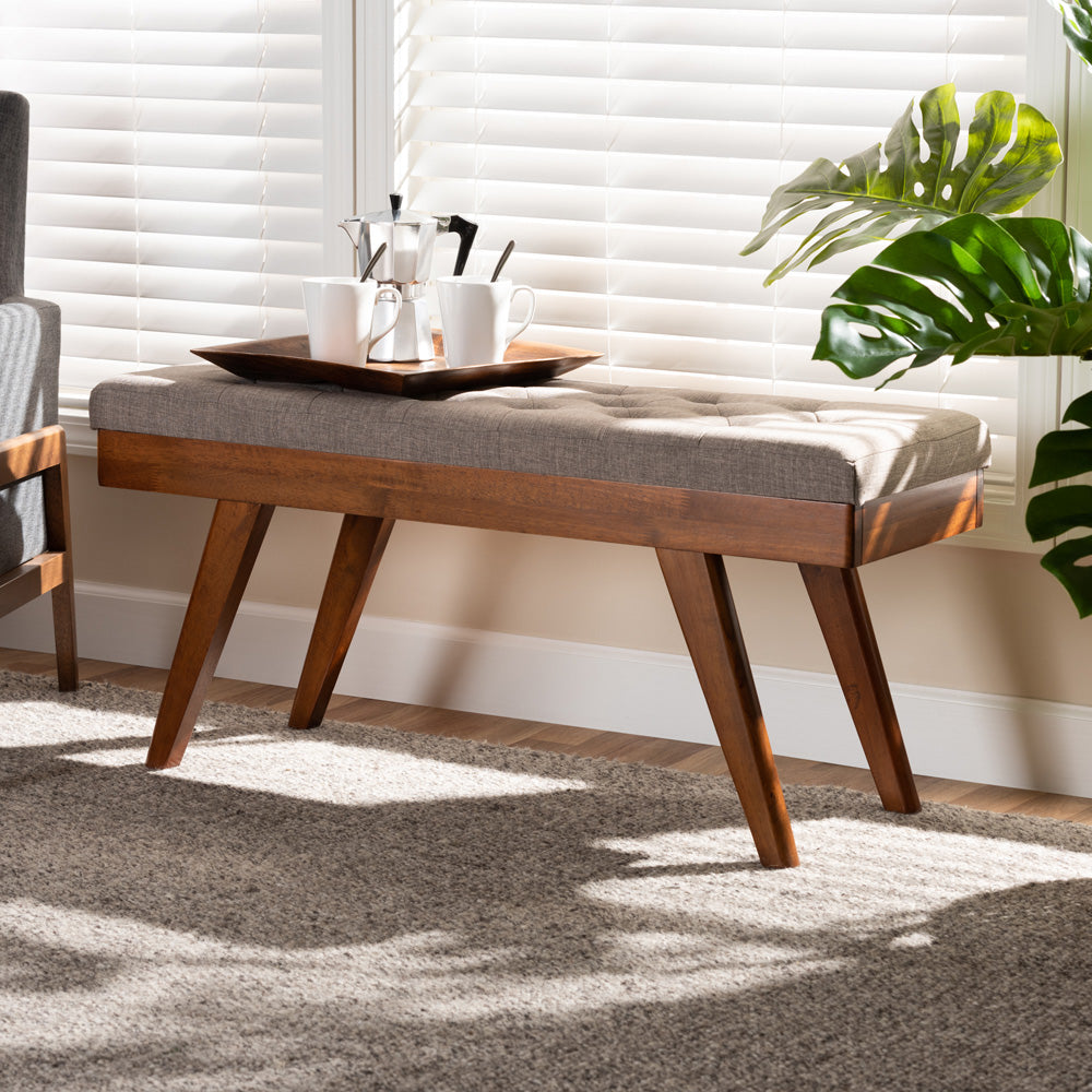 Baxton Studio - Alona Bench in Gray/Oak - Alona-Medium Oak/Light Grey-Bench view 5