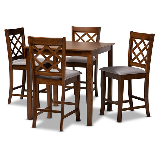 Baxton Studio - Alora Pub Set in Grey/walnut brown - RH320P-Grey/Walnut-5PC Pub Set view 1