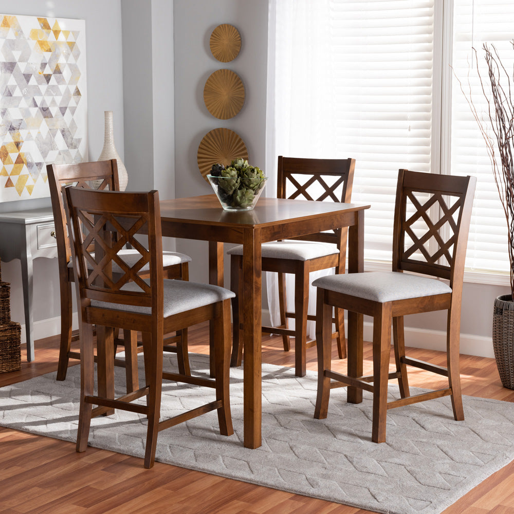 Baxton Studio - Alora Pub Set in Grey/walnut brown - RH320P-Grey/Walnut-5PC Pub Set view 6