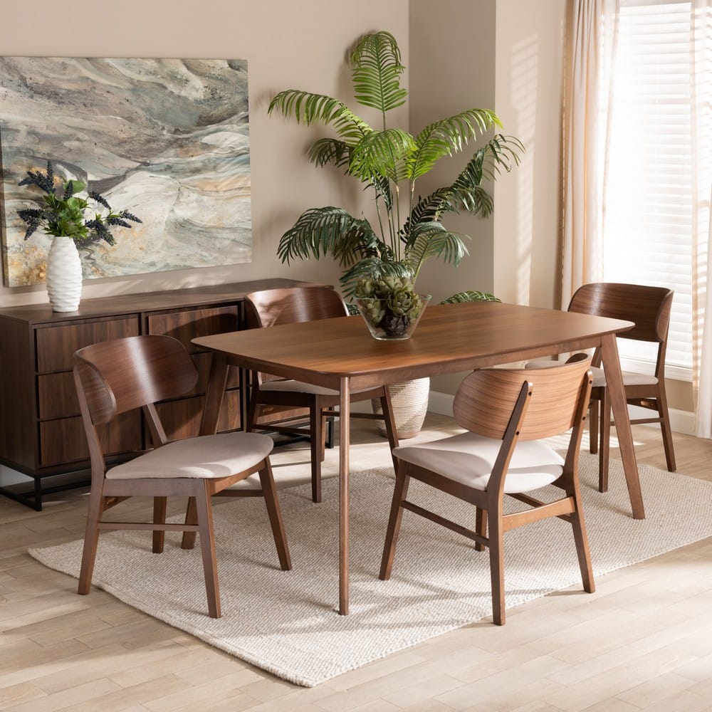 Baxton Studio - Alston Dining Set in Beige/Walnut Brown - WM1892B-Latte/Walnut-5PC Dining Set view 8