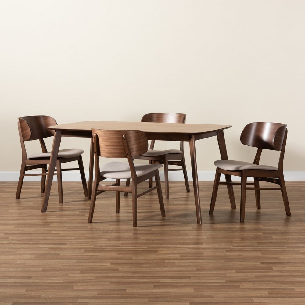Baxton Studio - Alston Dining Set in Beige/Walnut Brown - WM1892B-Latte/Walnut-5PC Dining Set view 9