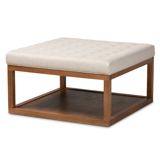 Baxton Studio - Alvere Ottoman in Beige/Walnut - BBT5365-Beige/Walnut-Otto view 1