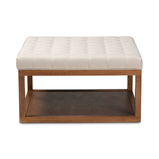 Baxton Studio - Alvere Ottoman in Beige/Walnut - BBT5365-Beige/Walnut-Otto view 2