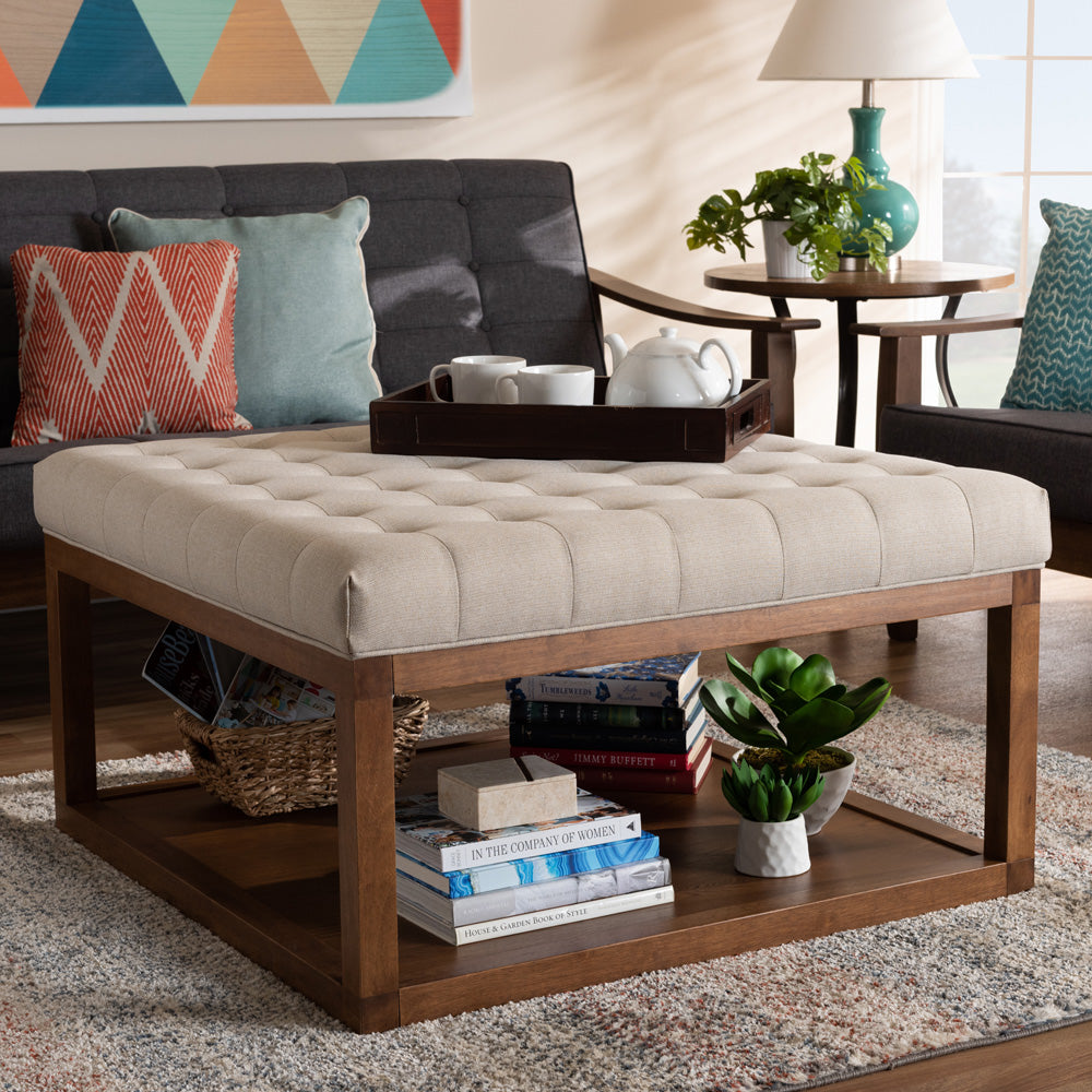 Baxton Studio - Alvere Ottoman in Beige/Walnut - BBT5365-Beige/Walnut-Otto view 5
