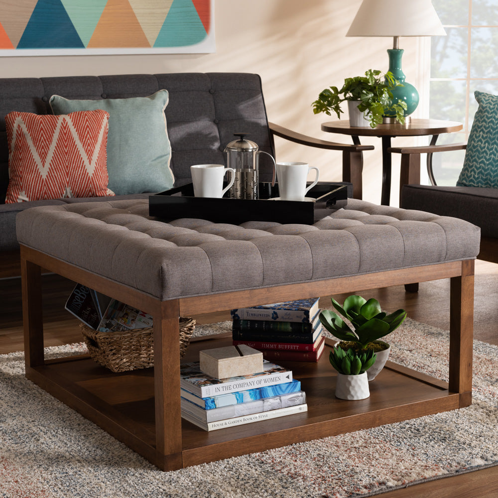 Baxton Studio - Alvere Ottoman in Grey/Walnut - BBT5365-Grey/Walnut-Otto view 5