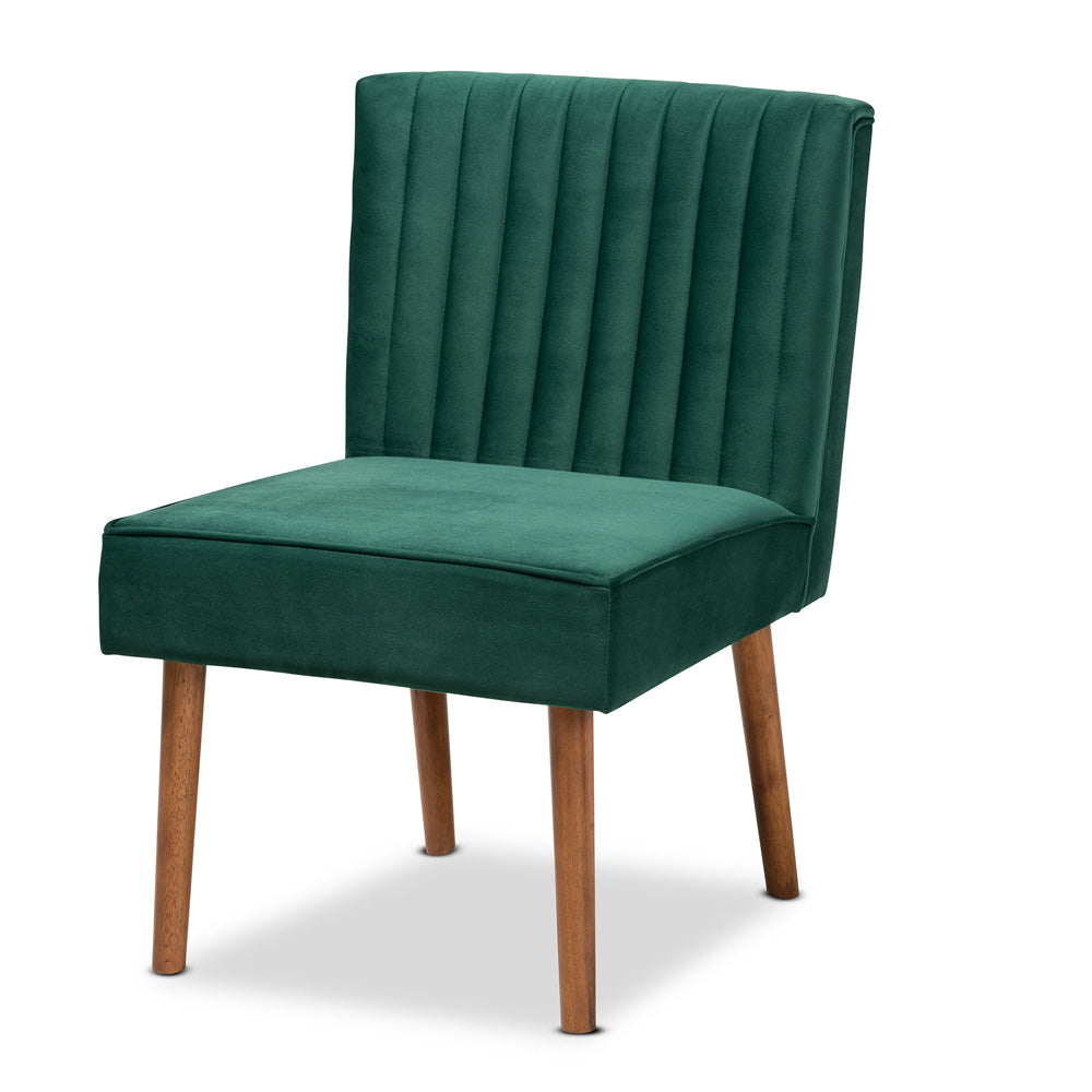 Baxton Studio - Alvis Dining Chair in Emerald Green/Walnut Brown - BBT8063-Emerald Velvet/Walnut-CC view 1