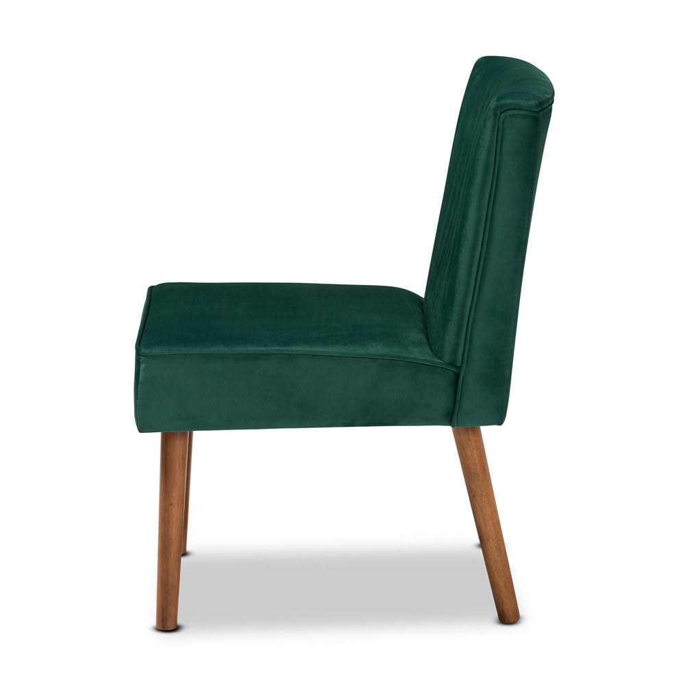 Baxton Studio - Alvis Dining Chair in Emerald Green/Walnut Brown - BBT8063-Emerald Velvet/Walnut-CC view 3