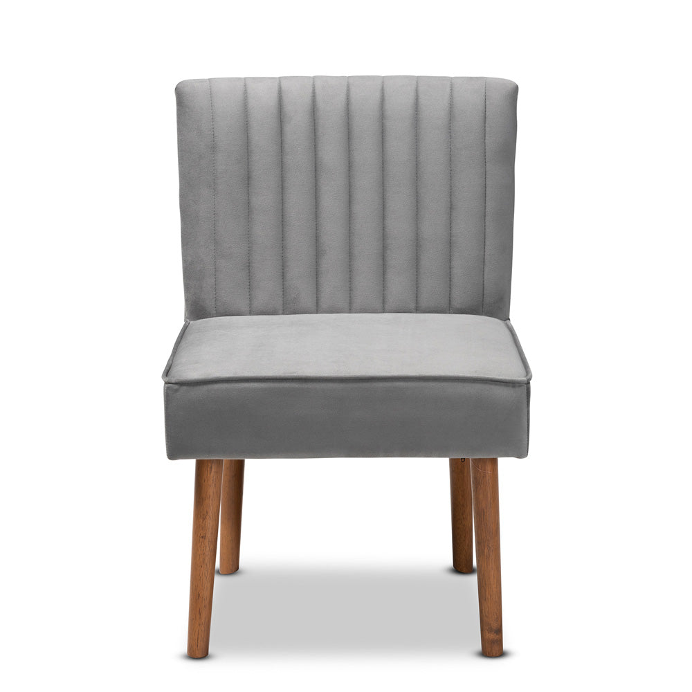 Baxton Studio - Alvis Dining Chair in Grey/Walnut Brown - BBT8063-Grey Velvet/Walnut-CC view 2