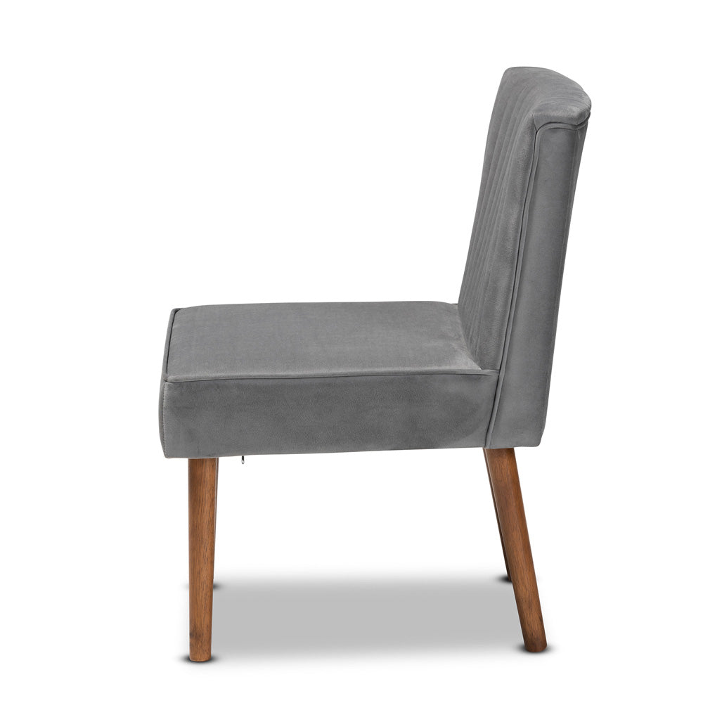 Baxton Studio - Alvis Dining Chair in Grey/Walnut Brown - BBT8063-Grey Velvet/Walnut-CC view 3