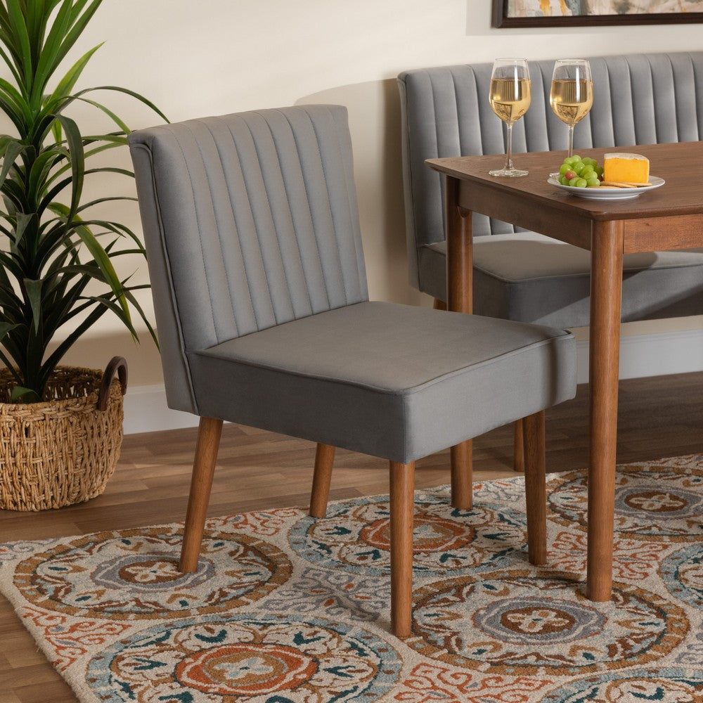 Baxton Studio - Alvis Dining Chair in Grey/Walnut Brown - BBT8063-Grey Velvet/Walnut-CC view 8