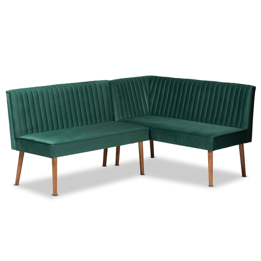 Baxton Studio - Alvis Dining Set in Emerald Green/Walnut Brown - BBT8063-Emerald Velvet/Walnut-2PC SF Bench view 1