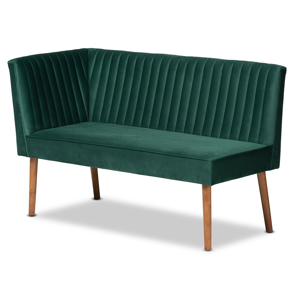 Baxton Studio - Alvis Dining Set in Emerald Green/Walnut Brown - BBT8063-Emerald Velvet/Walnut-2PC SF Bench view 3