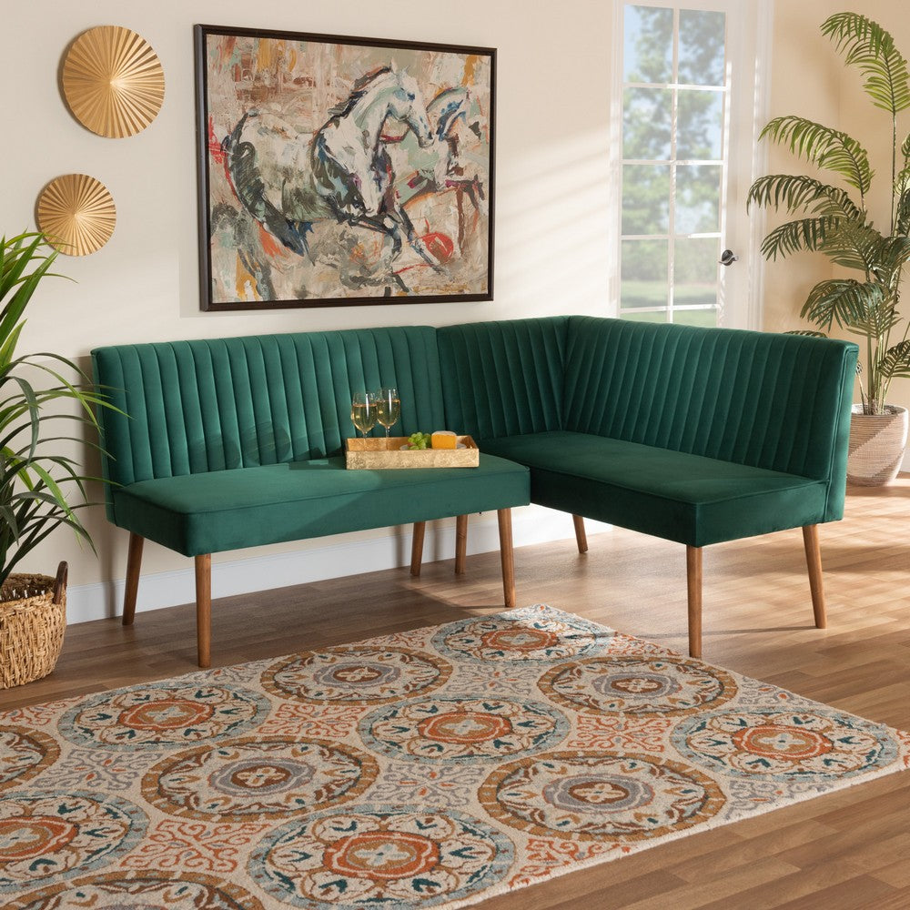 Baxton Studio - Alvis Dining Set in Emerald Green/Walnut Brown - BBT8063-Emerald Velvet/Walnut-2PC SF Bench view 7
