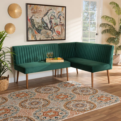 Baxton Studio - Alvis Dining Set in Emerald Green/Walnut Brown - BBT8063-Emerald Velvet/Walnut-2PC SF Bench view 7