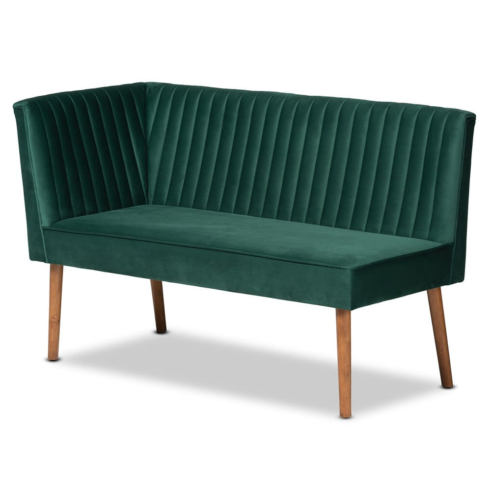 Baxton Studio - Alvis Dining Set in Emerald Green/Walnut Brown - BBT8063-Emerald Velvet/Walnut-3PC Dining Nook Set view 3