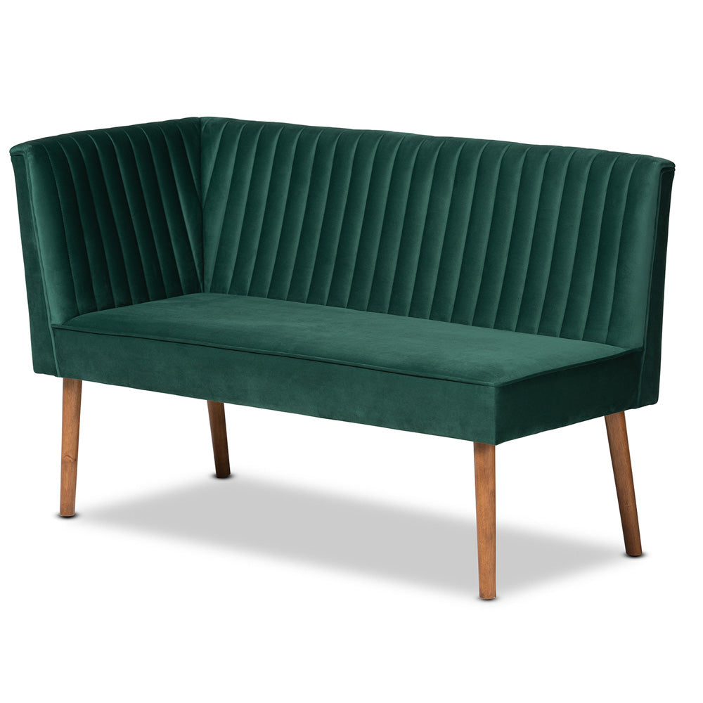 Baxton Studio - Alvis Dining Set in Emerald Green/Walnut Brown - BBT8063-Emerald Velvet/Walnut-4PC Dining Nook Set view 3