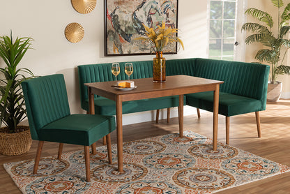 Baxton Studio - Alvis Dining Set in Emerald Green/Walnut Brown - BBT8063-Emerald Velvet/Walnut-4PC Dining Nook Set view 10