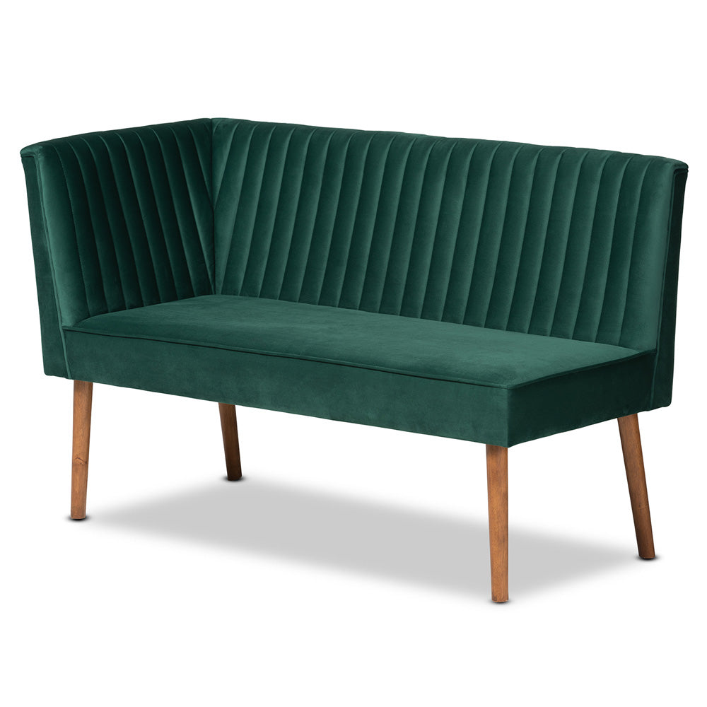 Baxton Studio - Alvis Dining Set in Emerald Green/Walnut Brown - BBT8063-Emerald Velvet/Walnut-5PC Dining Nook Set view 3